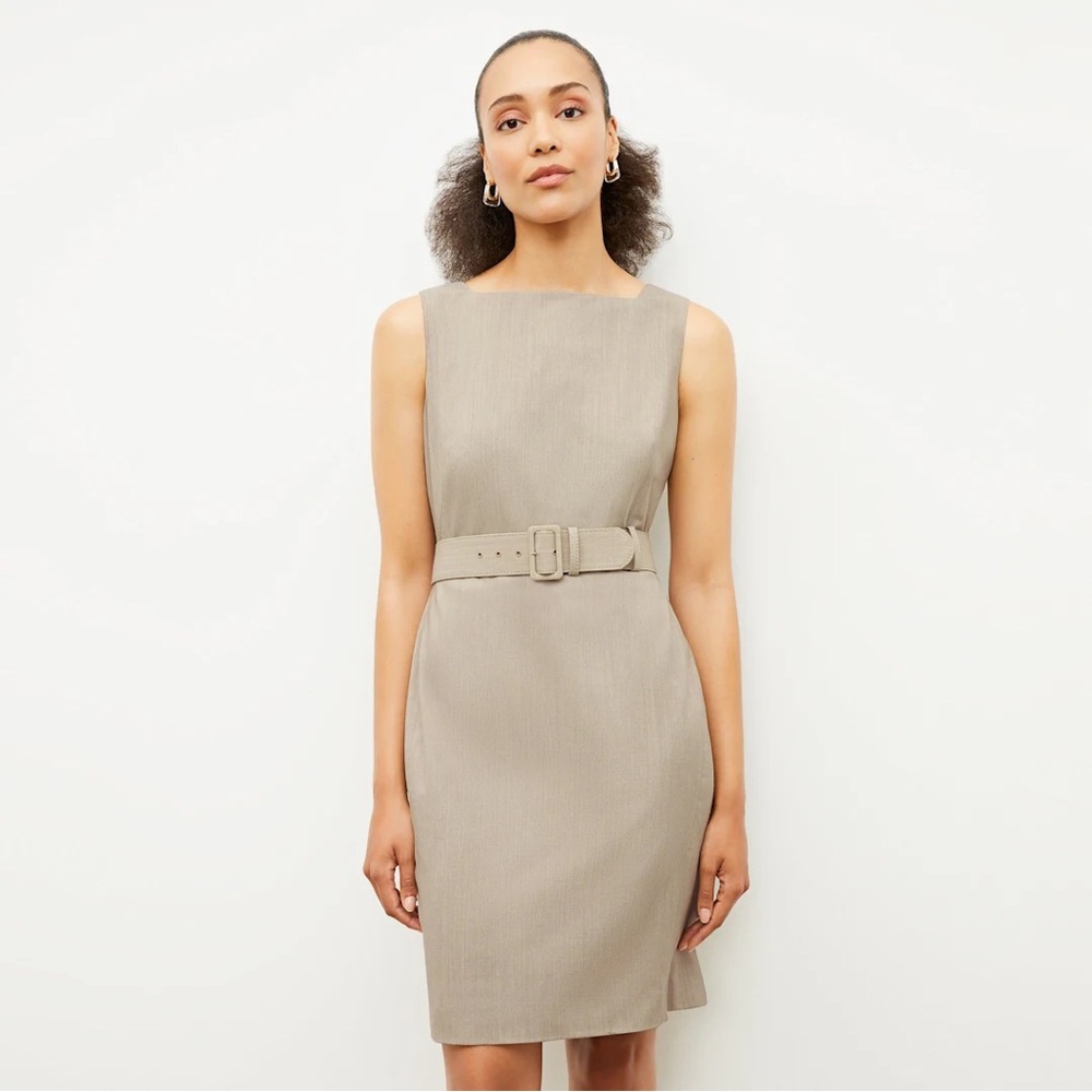 MM Lafleur Cynthia Belted Dress - Natural Melange Washable Wool Twill